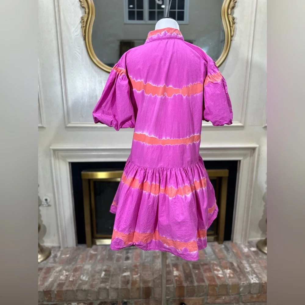 WKND Frock It Balloon Sleeve Shirt Dress Pink Orange Tie‎ Dye - Picture 6 of 12